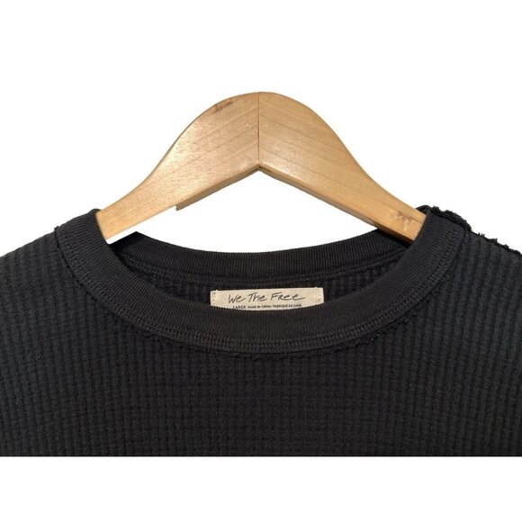 L Free People We The Free Nikki Black Thermal Bandana Patchwork T-Shirt - Picture 5 of 8